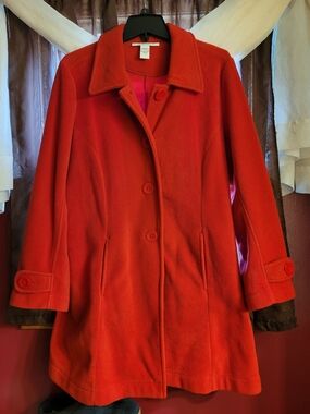Roaman's Bright Red Button-Front Pea Coat